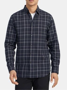 Theory Men's Irving Navy Multi Ombre Line Grid Buttons Down Shirt Size Small